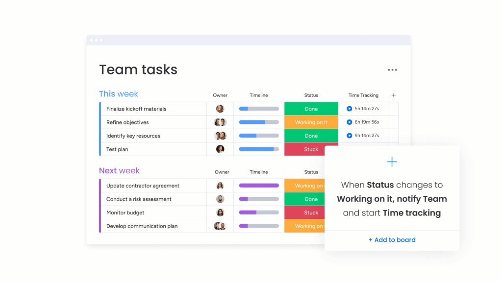 Automate crucial elements of your work, such as creating templated project boards, sending approval notifications, and tracking time.