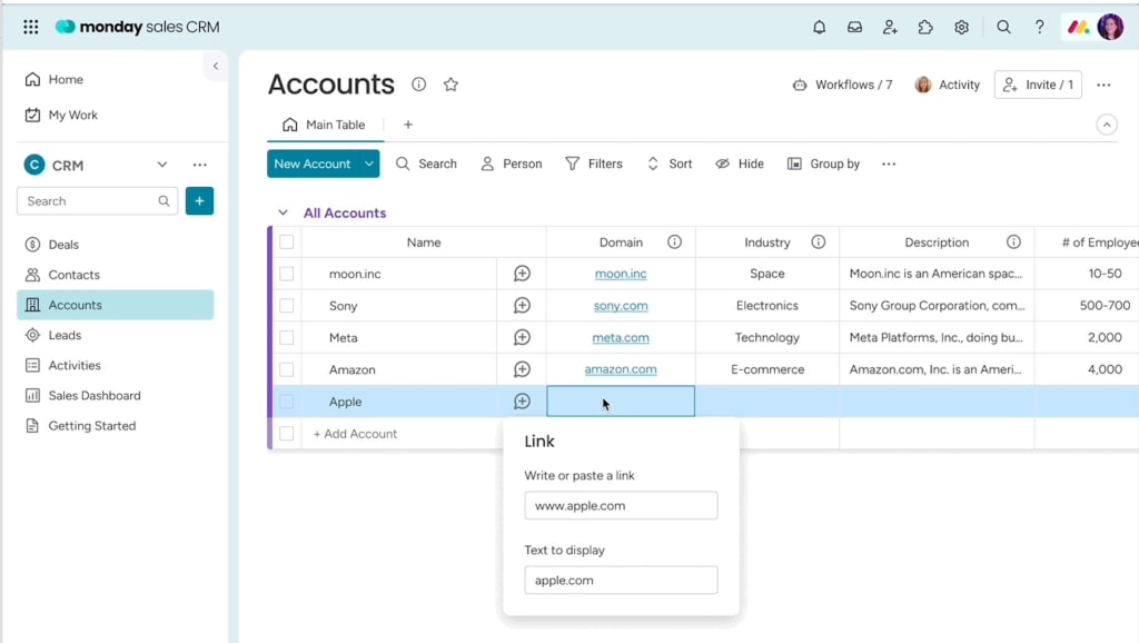 monday crm crunchbase integration