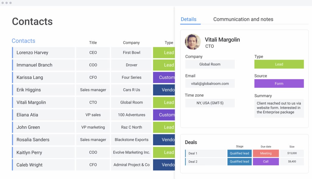 monday sales CRM contact and lead management