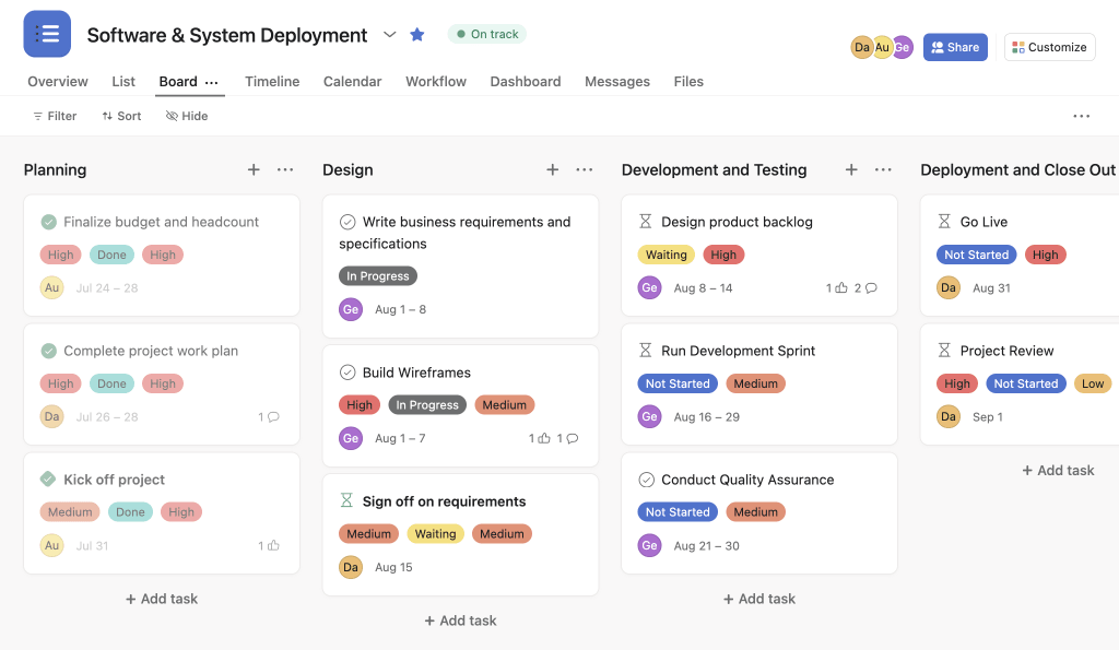 A screenshot of task management in Asana.