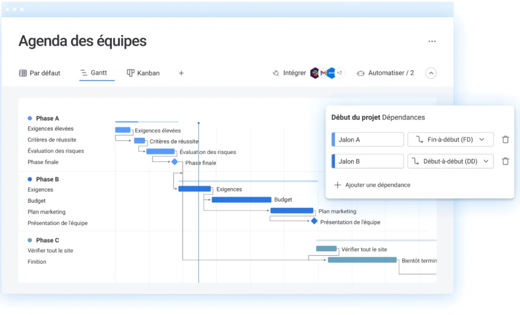 Les jalons de projet peuvent être visualisés sous la forme d’un diagramme de gantt ou d’un diagramme des jalons avec monday work management