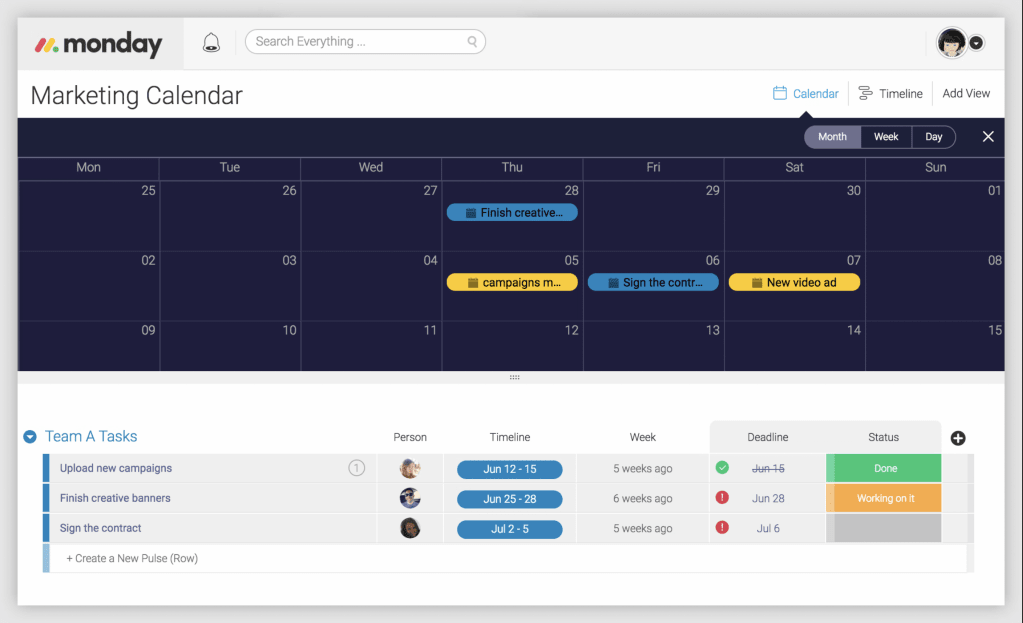 a marketing calendar within monday.com 