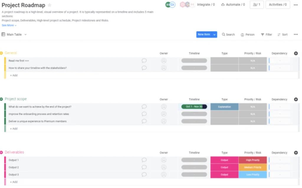 project timeline in monday.com