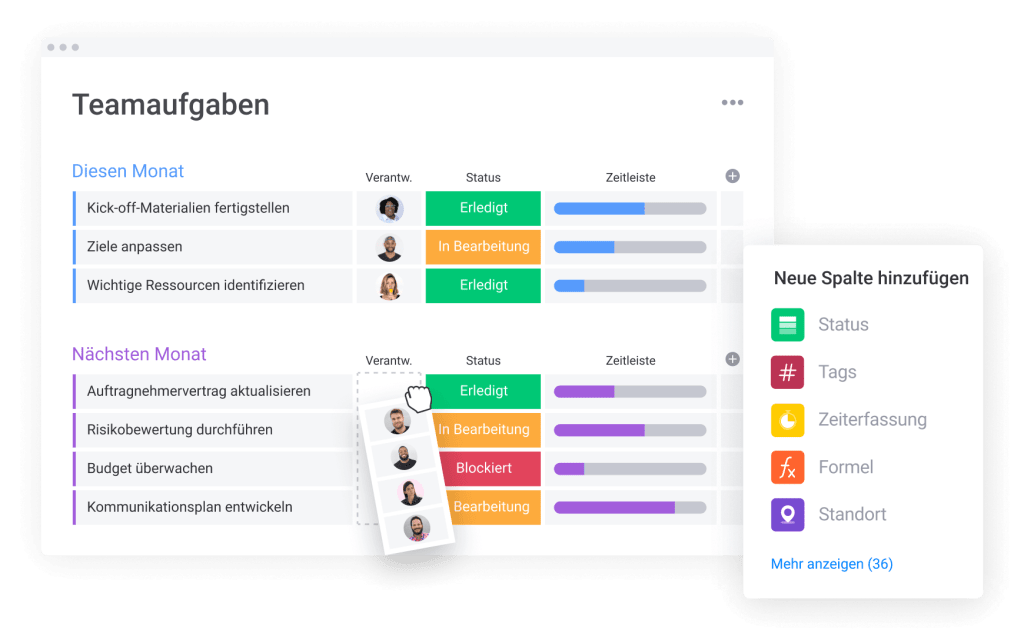 Spalten in der Teamaufgabenansicht