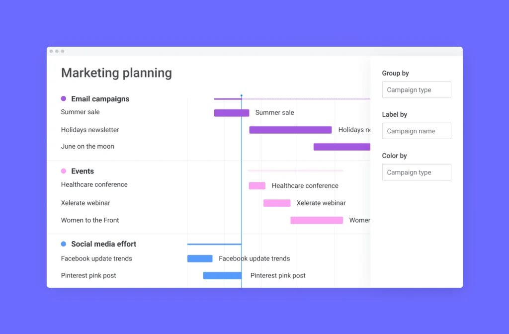 Gantt chart showcasing monday.com's project management tools