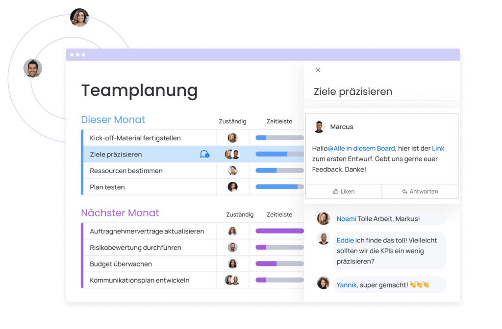 Zusammenarbeit im Team auf monday.com