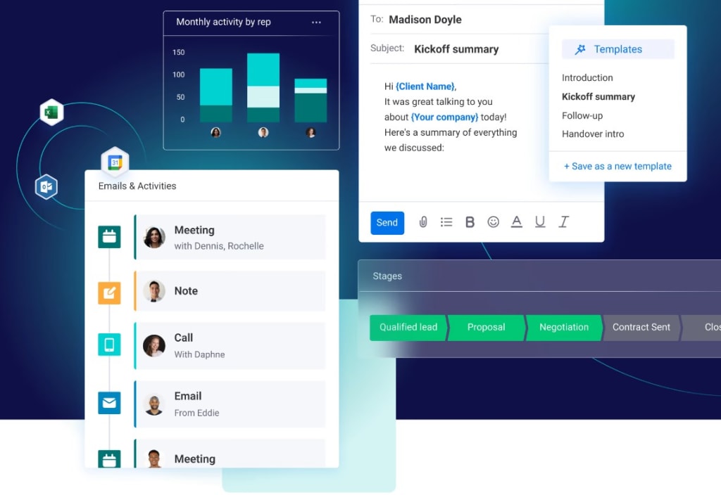 A screenshot of monday sales CRM showing how easy it is to store communication details when using your CRM for education management. 