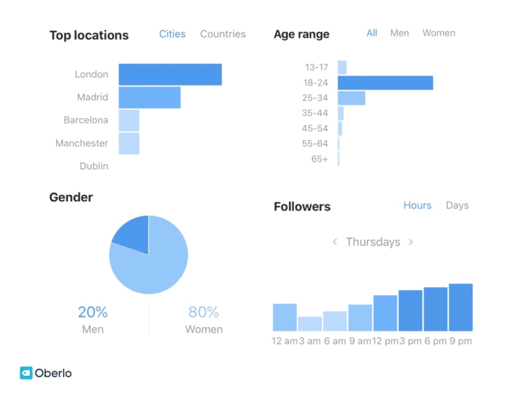 Oberlo audience insights graphs