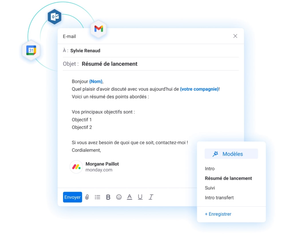 Exemple d'intégration gmail avec monday sales CRM