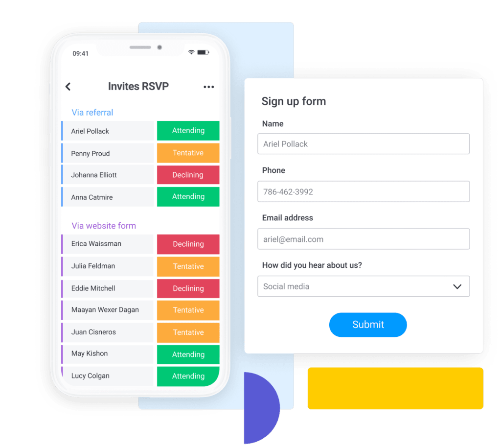 monday.com allows participants to confirm attendance for events with their sign-up forms