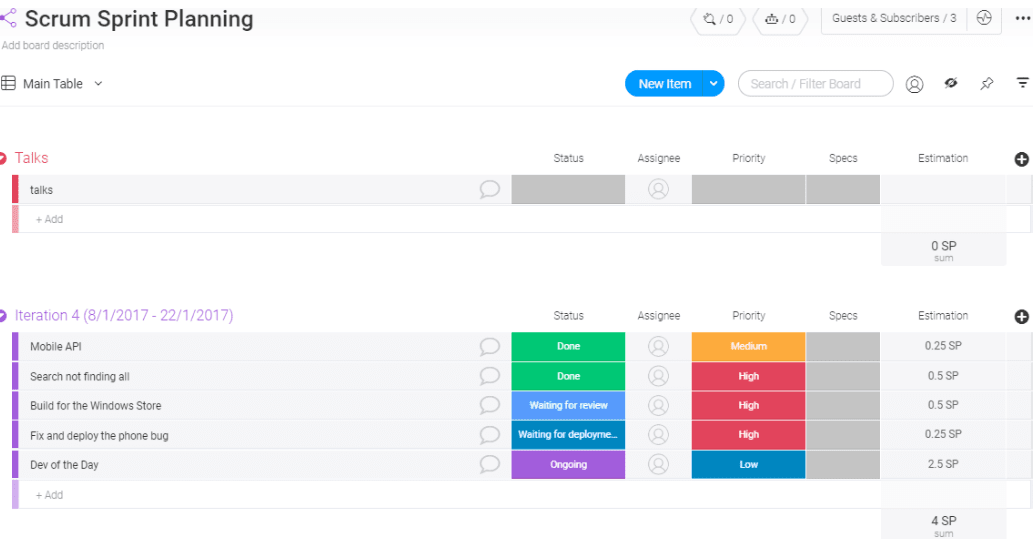 Scrum Sprint Planning template screenshot