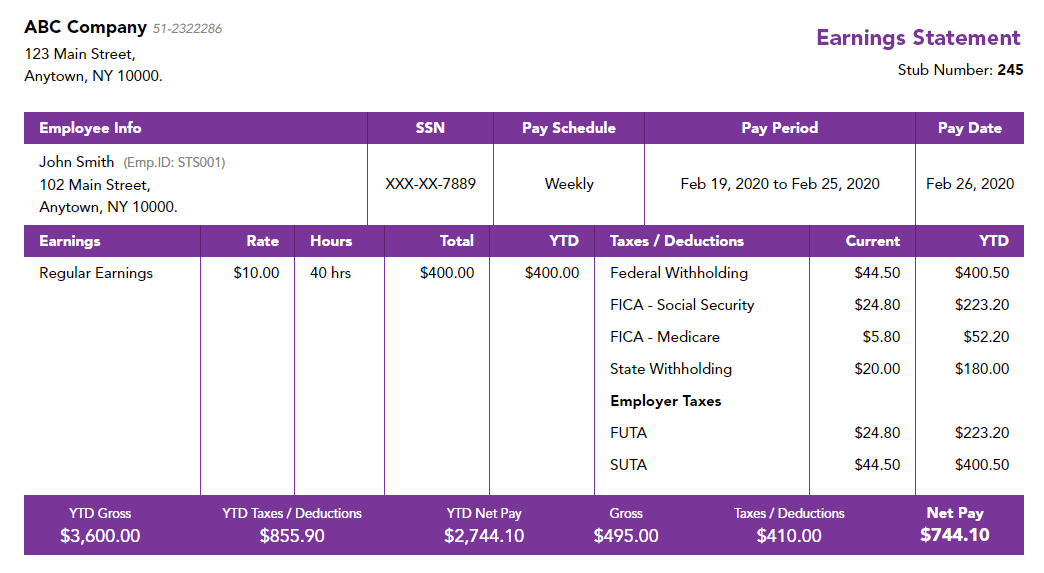 basic check stub template example