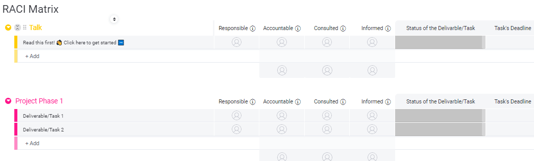 RACI matrix template from monday.com 