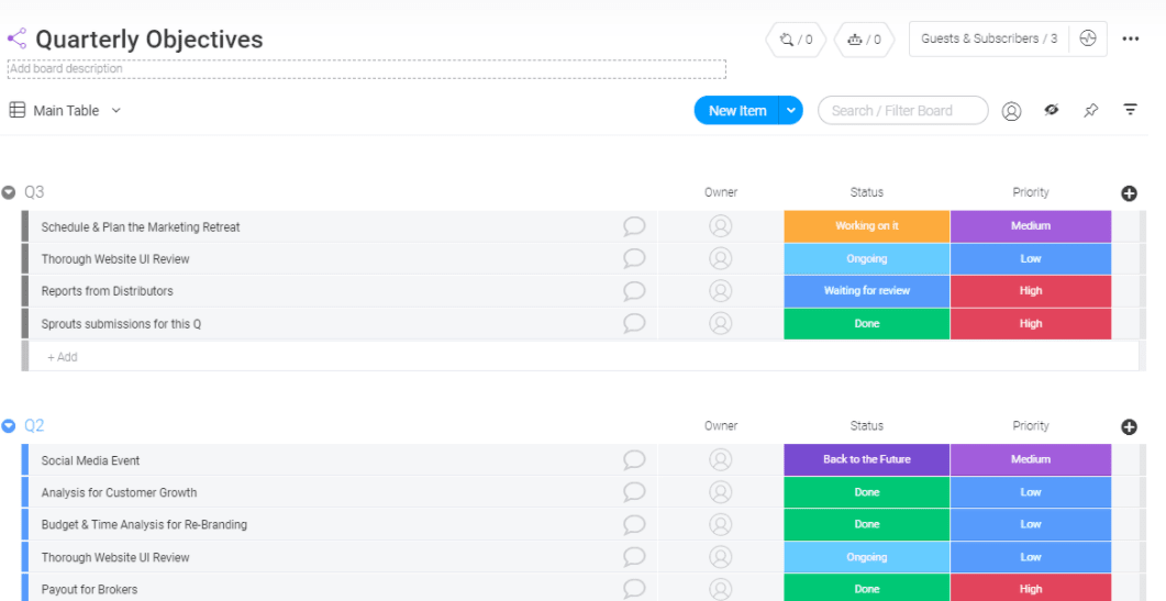 planning quarterly goals in monday.com