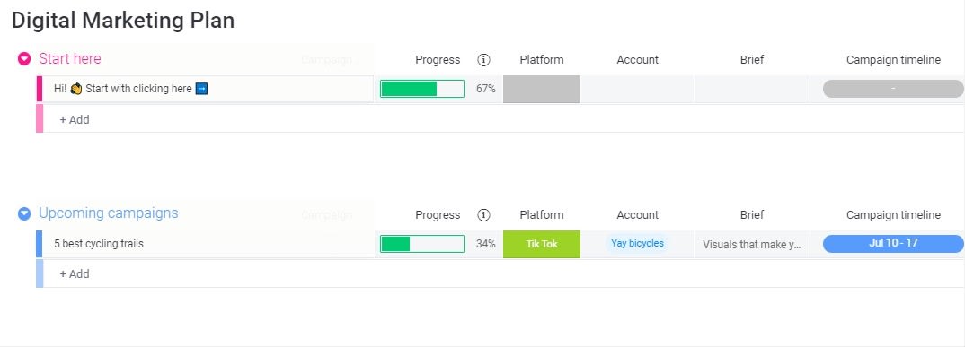 monday.com digital marketing plan template