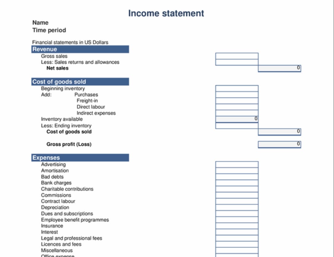 Income statement template example