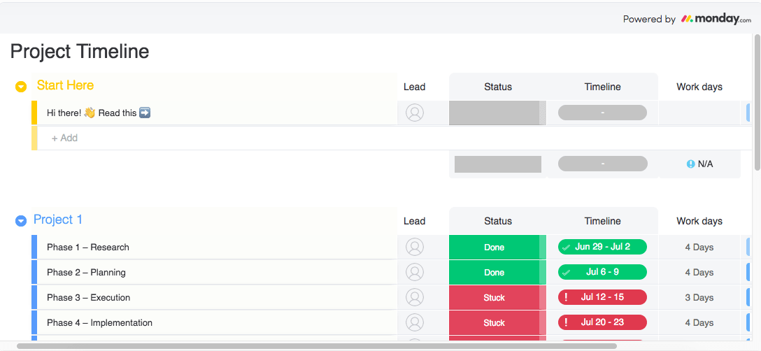 monday.com project timeline