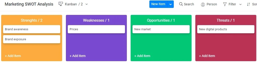 monday.com's Kanban view in action