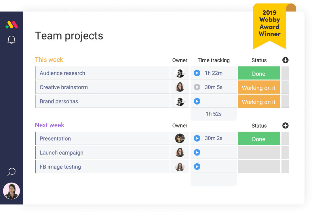 screenshot of monday.com team projects