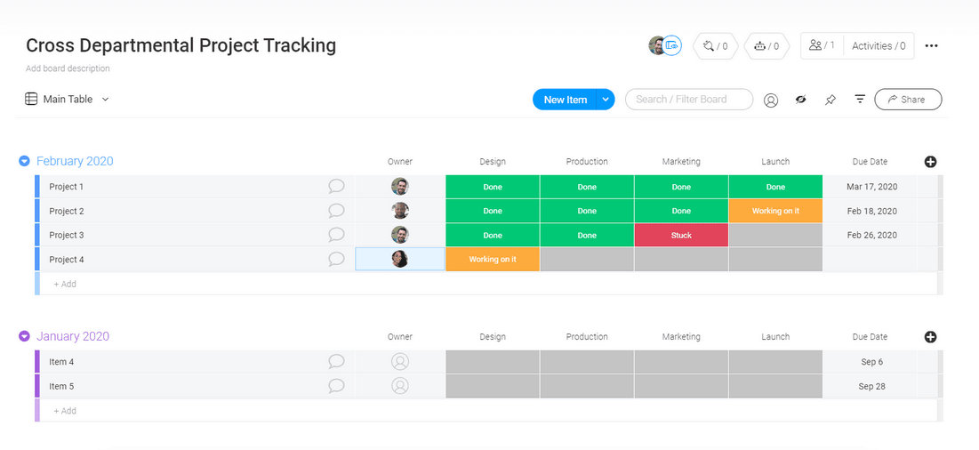 monday.com cross-department project tracking template