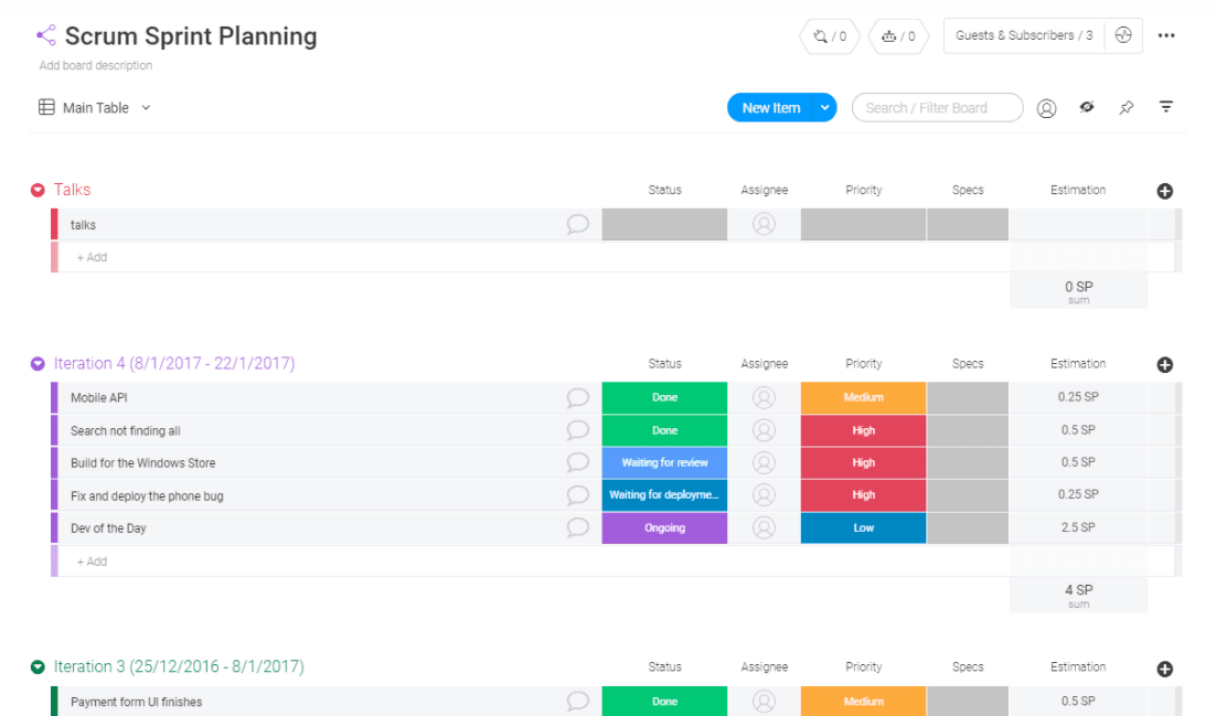 free Scrum planning template from monday.com