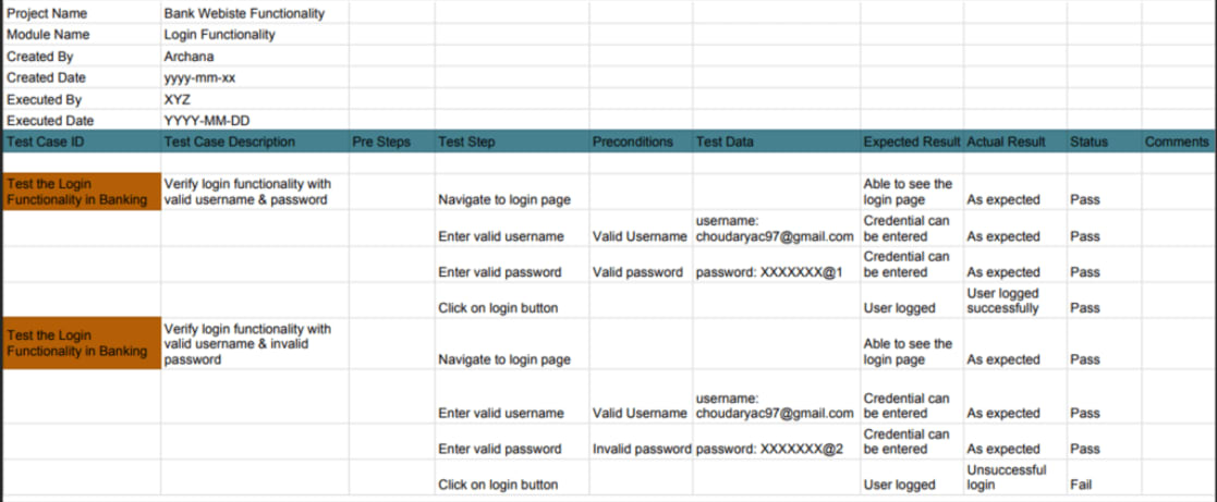 screenshot of login testing