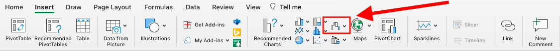 Icon to click when creating a waterfall chart.