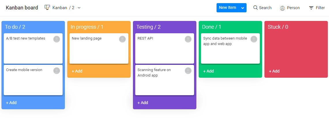 Kanban board example in monday UI