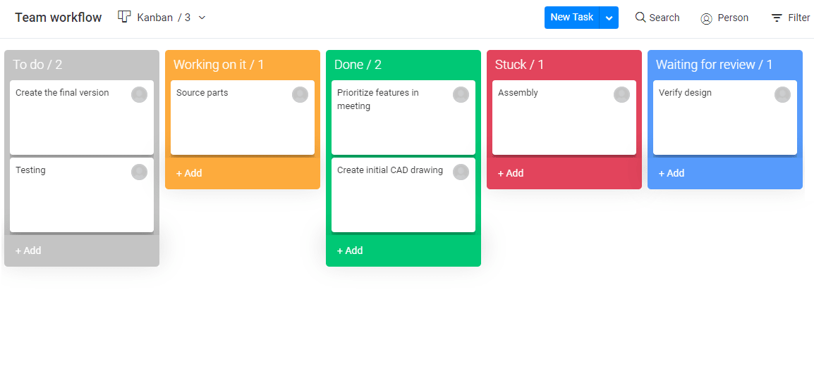 Kanban board example in monday.com
