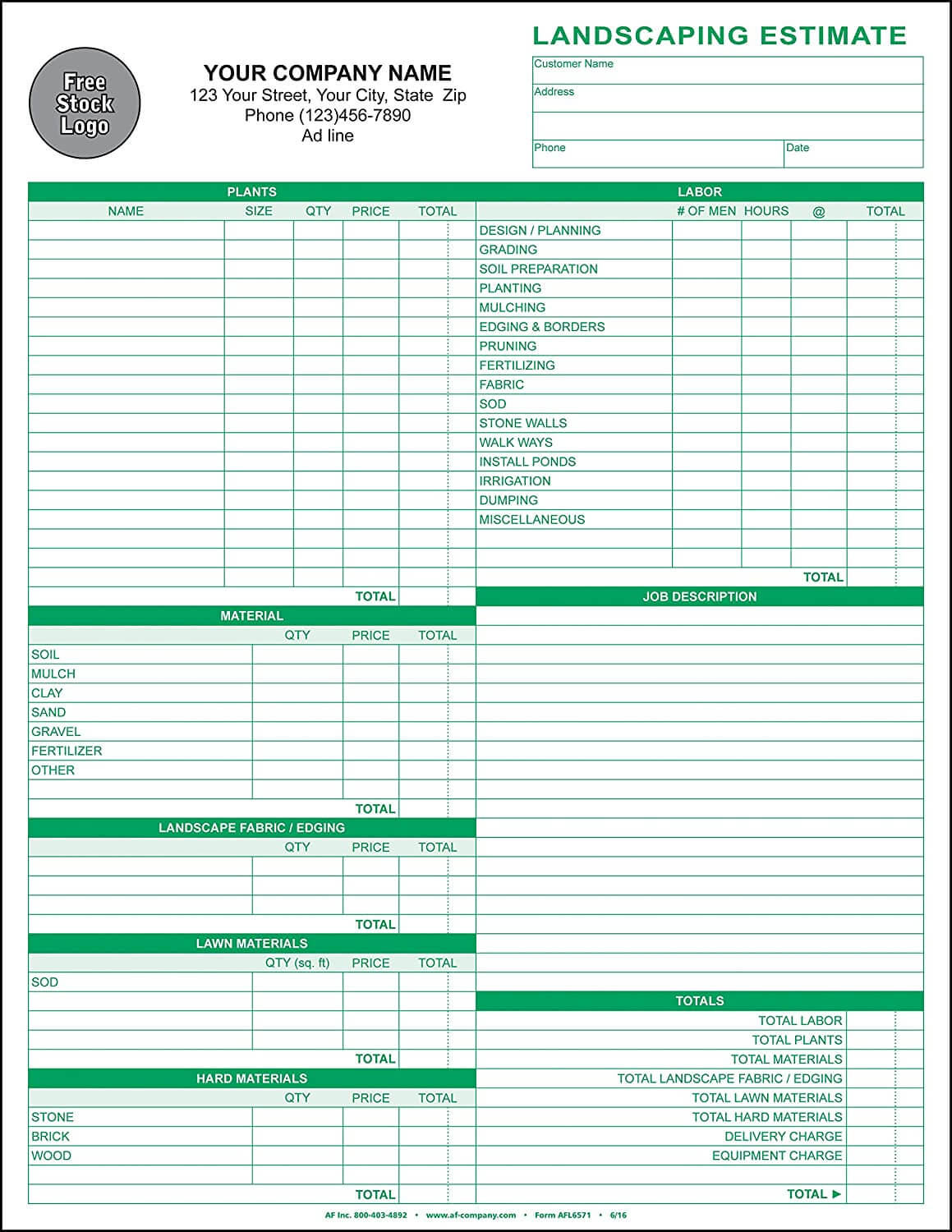 Printable Landscape Estimate Template www inf inet com