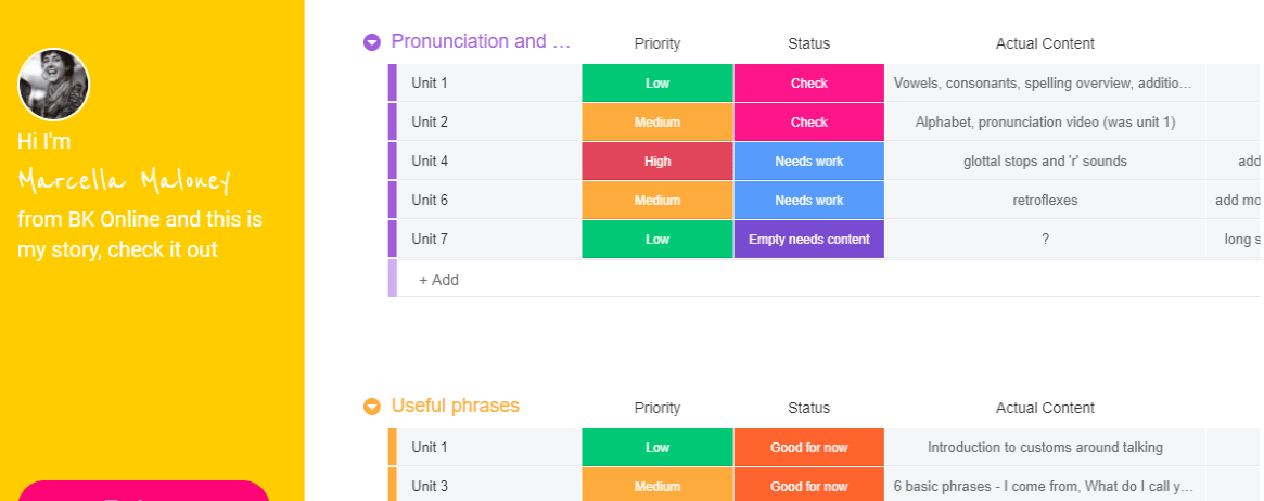 Screenshot from monday.com showing a Lessons Map Board