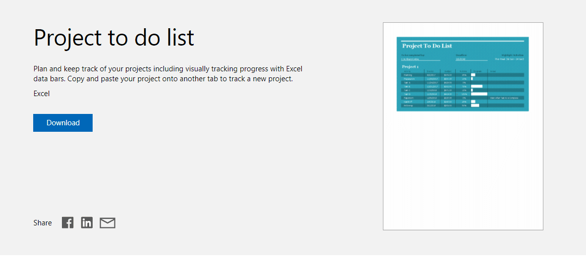 Excel's to do list template screenshot