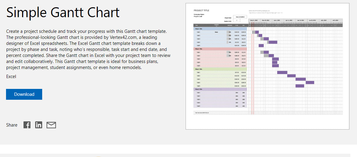 Excel's Gantt chart template screenshot