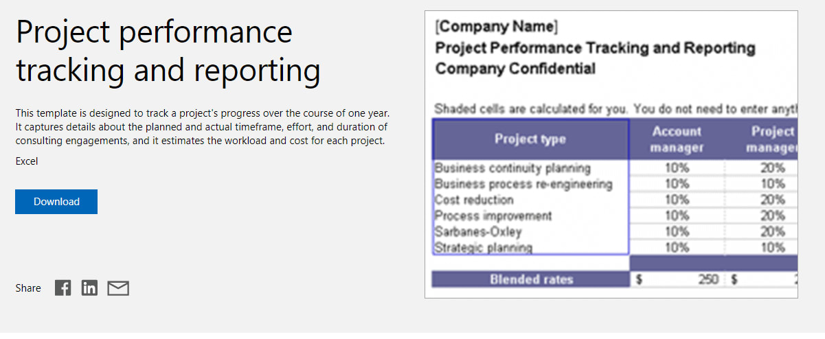 Excel's project status report template screenshot