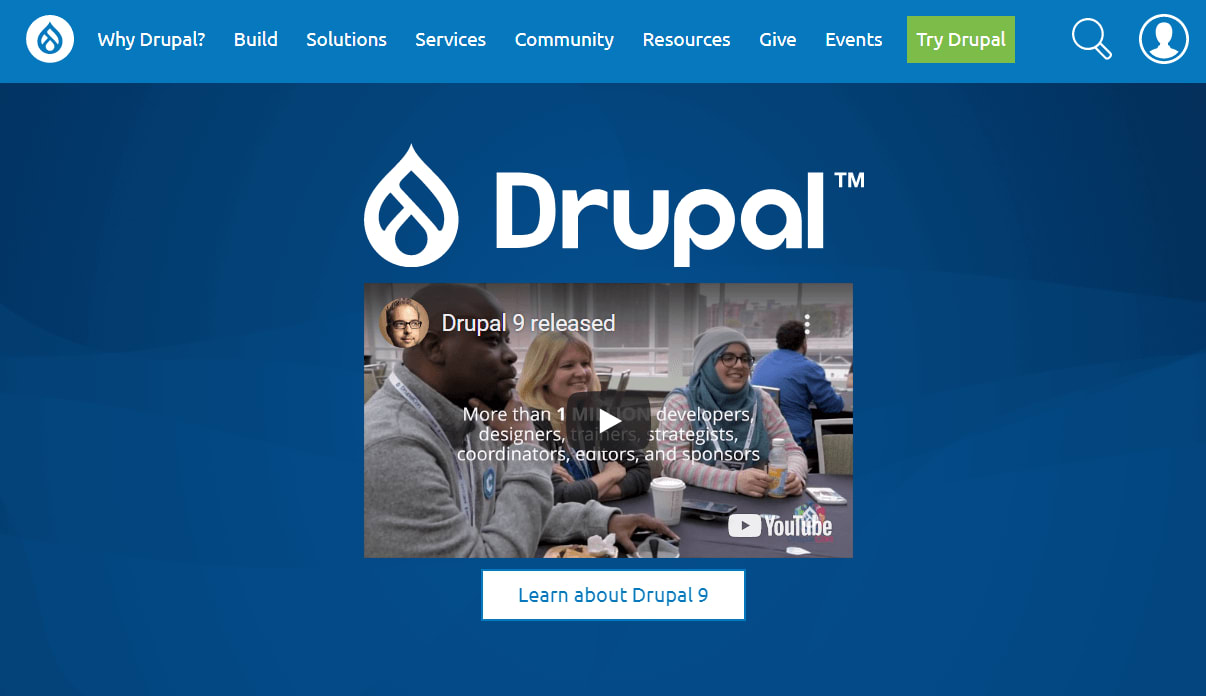 The home page for Drupal, and open sourced content management tool.