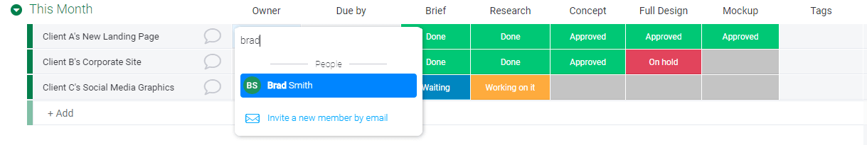 Screenshot of the assigning ownership in monday UI.