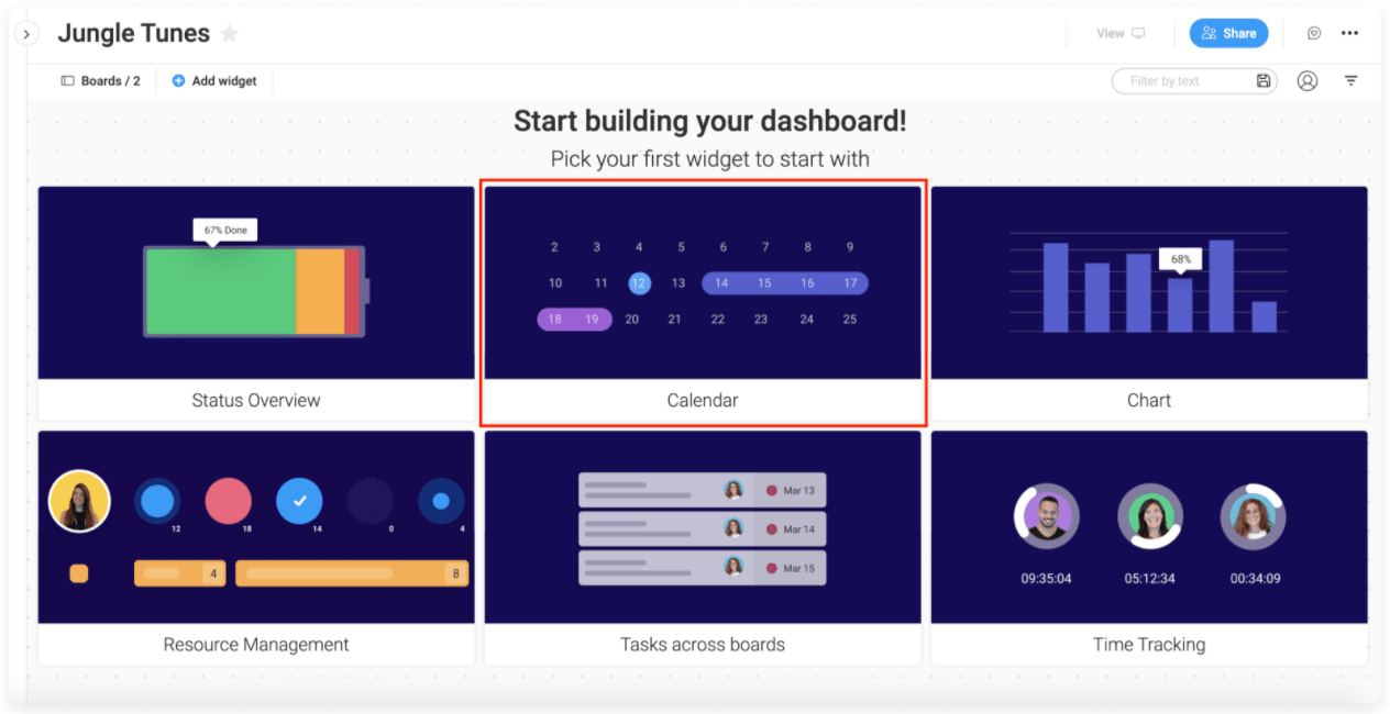monday.com adding calendar widget