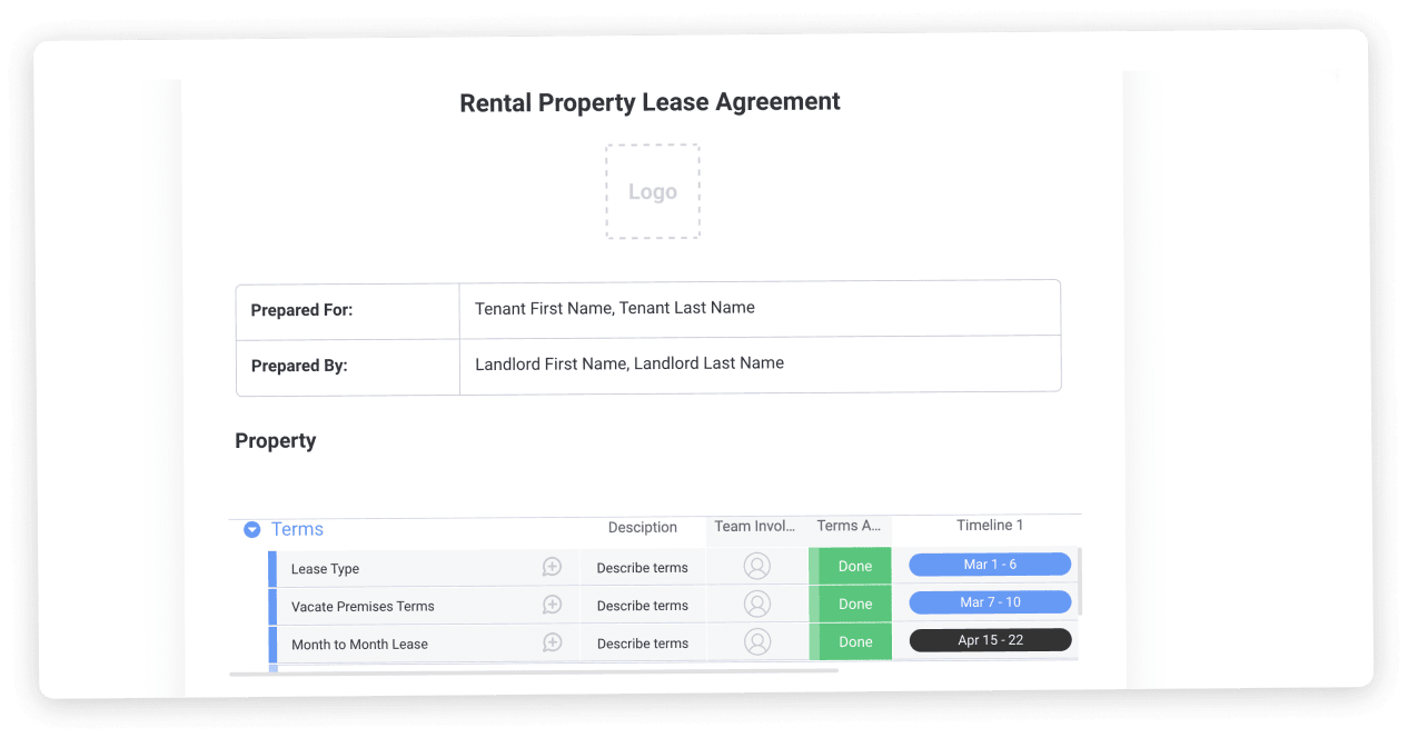 example of a rental property lease agreement on monday.com