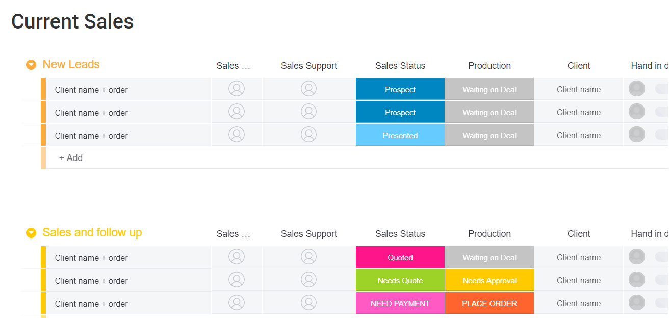 monday.com sales CRM template