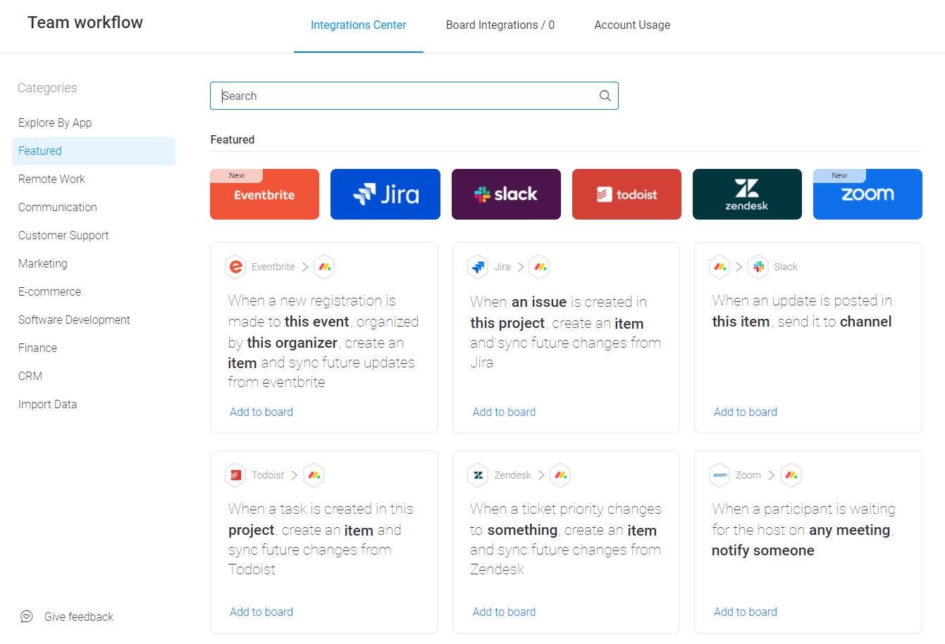 Example monday.com integration recipes when using the Scaled Agile Framework