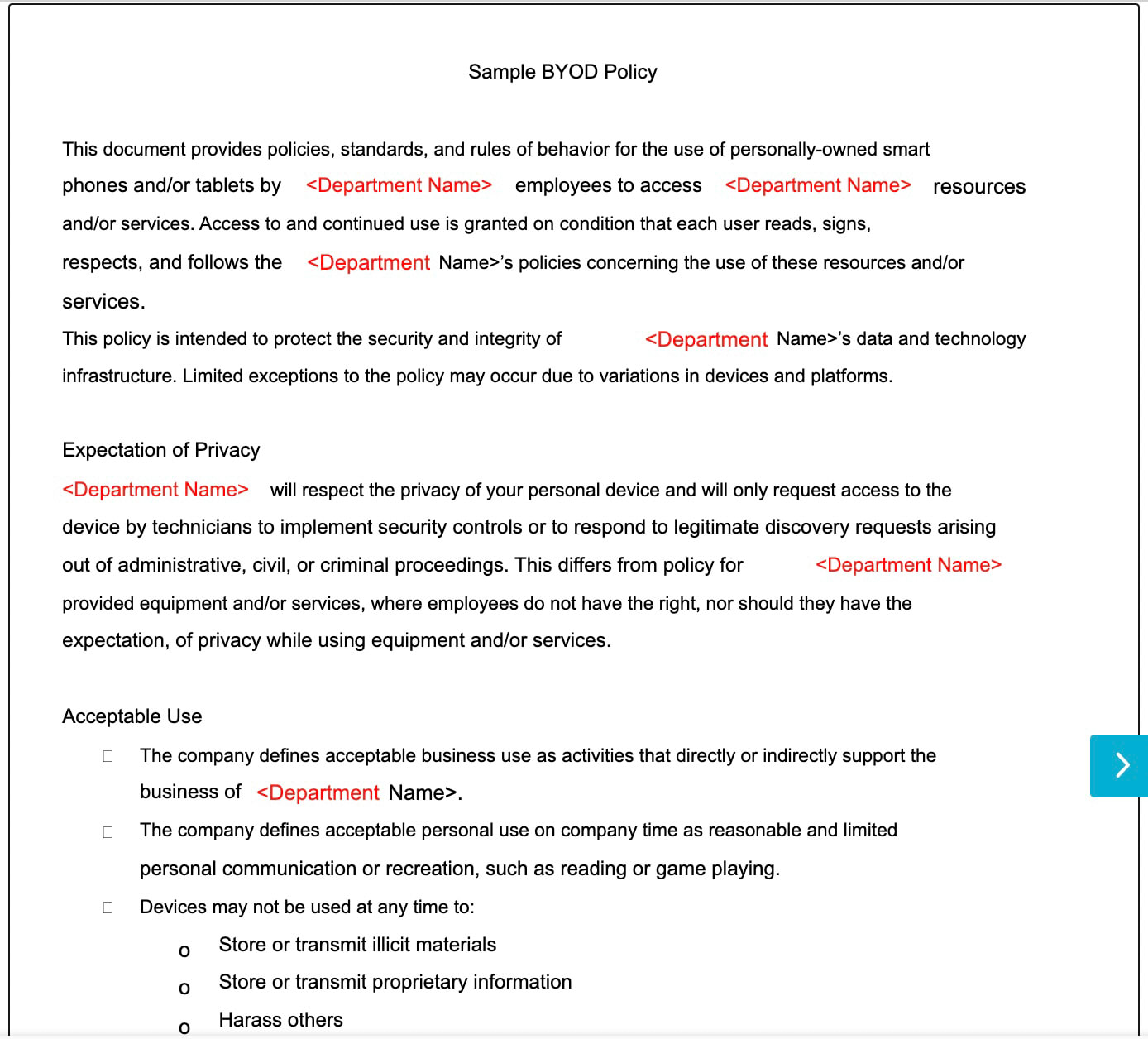 Sample bring your own device policy template