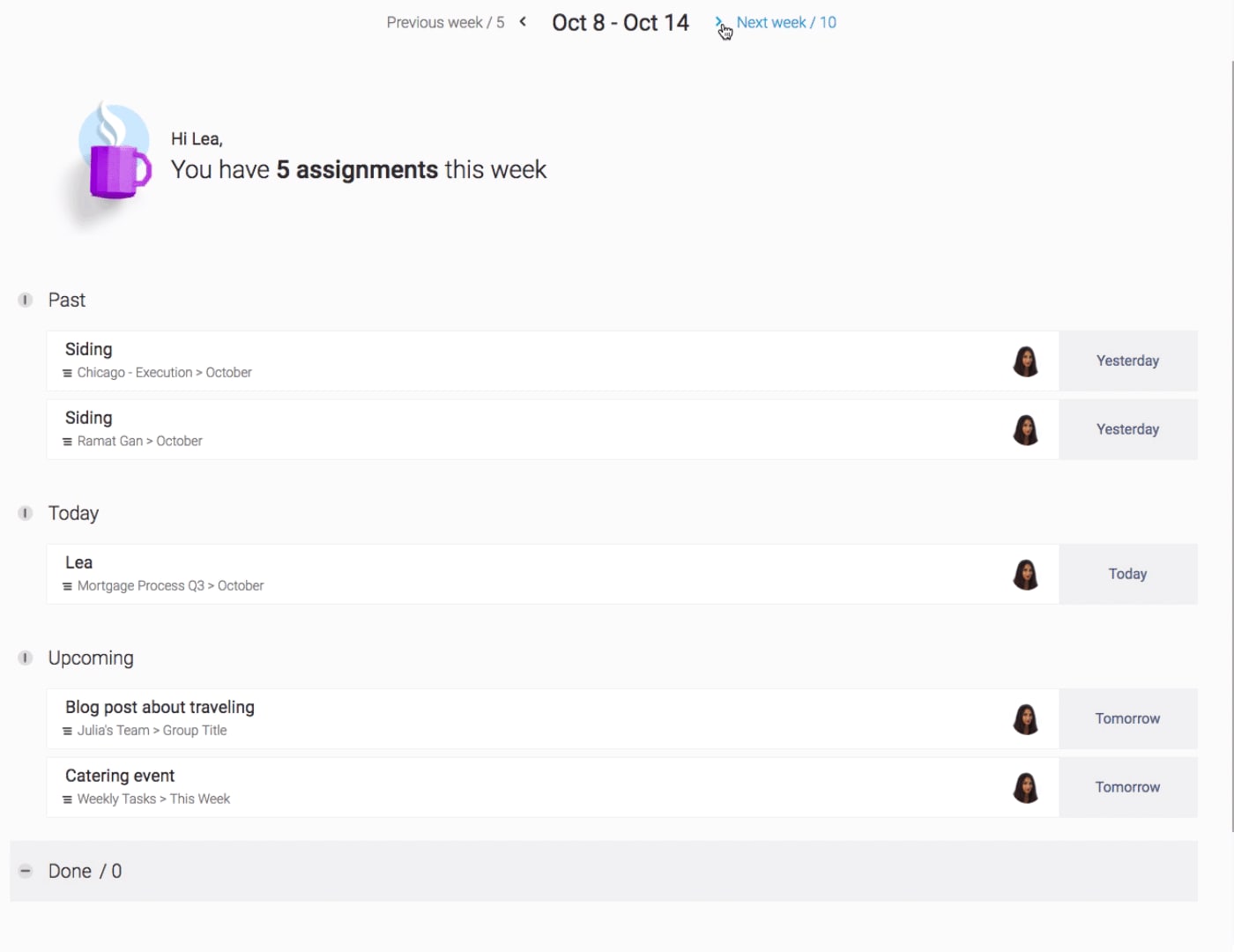 monday.com my week view