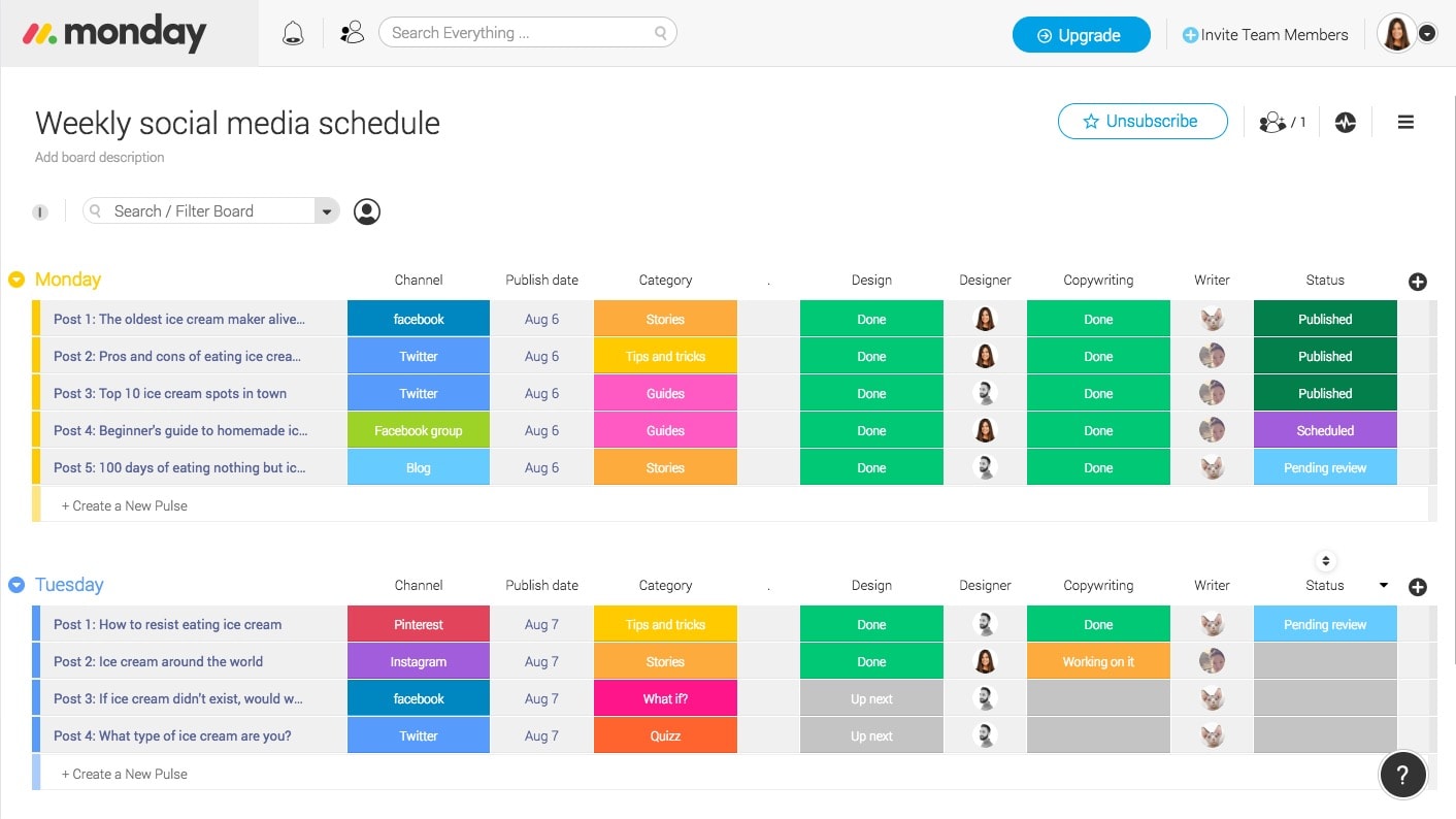 social media plan weekly schedule