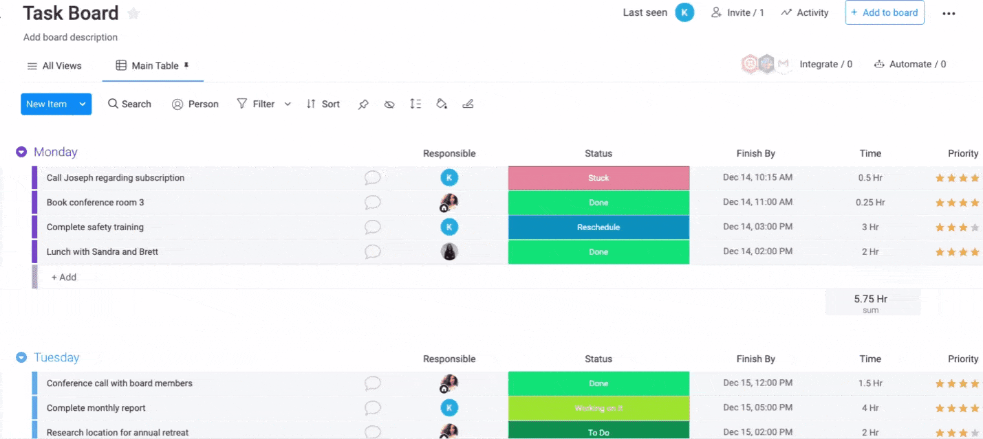 Task board in monday.com