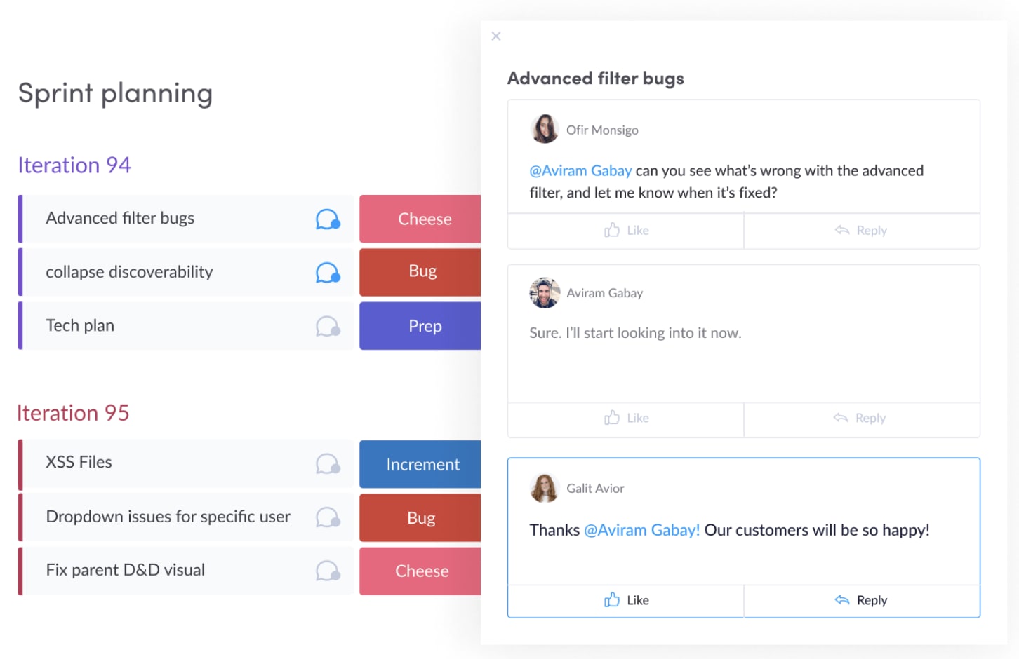 Screenshot of monday.com sprint planning view for software teams