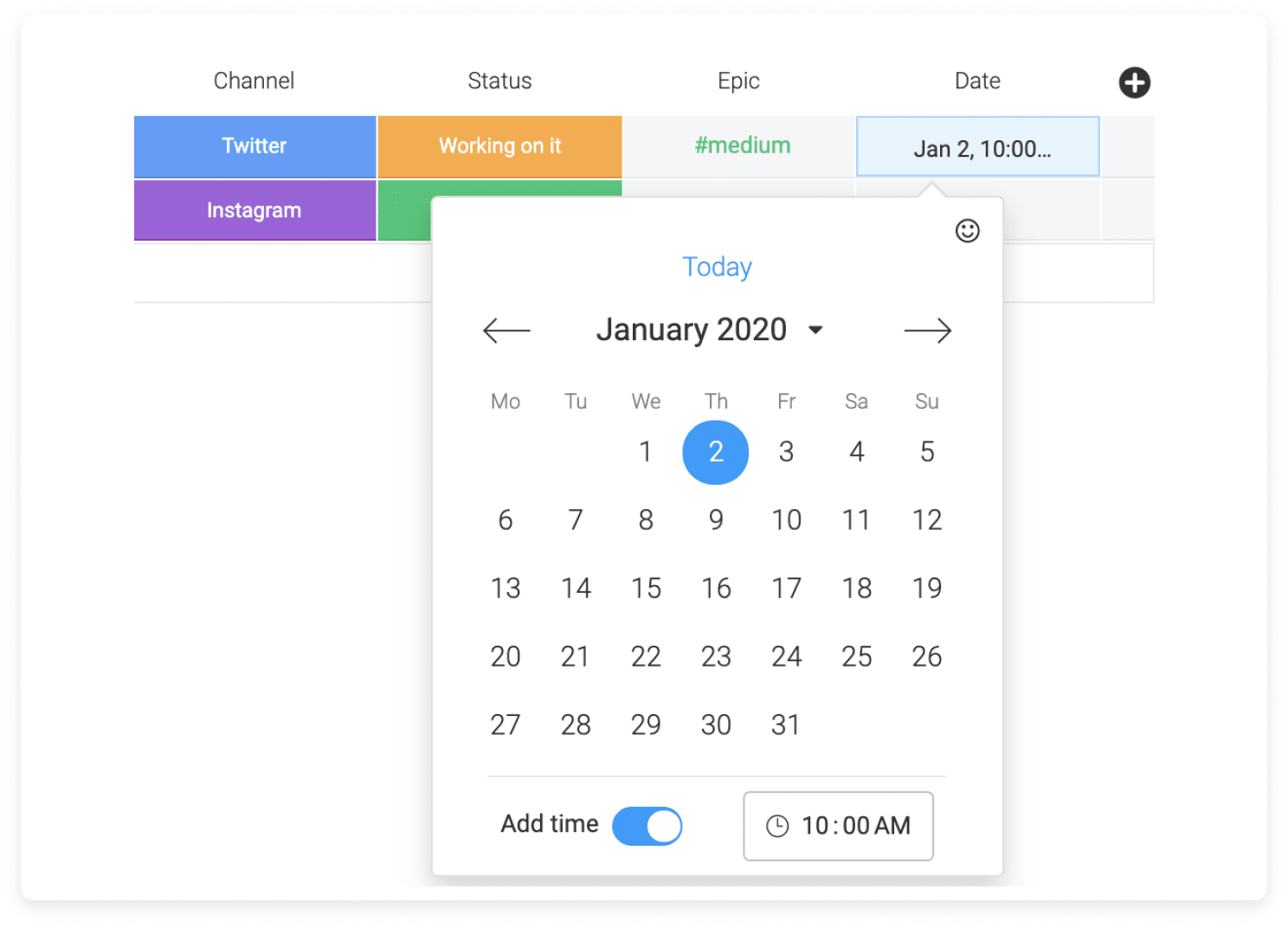 monday.com provides a simple way to add due dates and reminders to your boards.