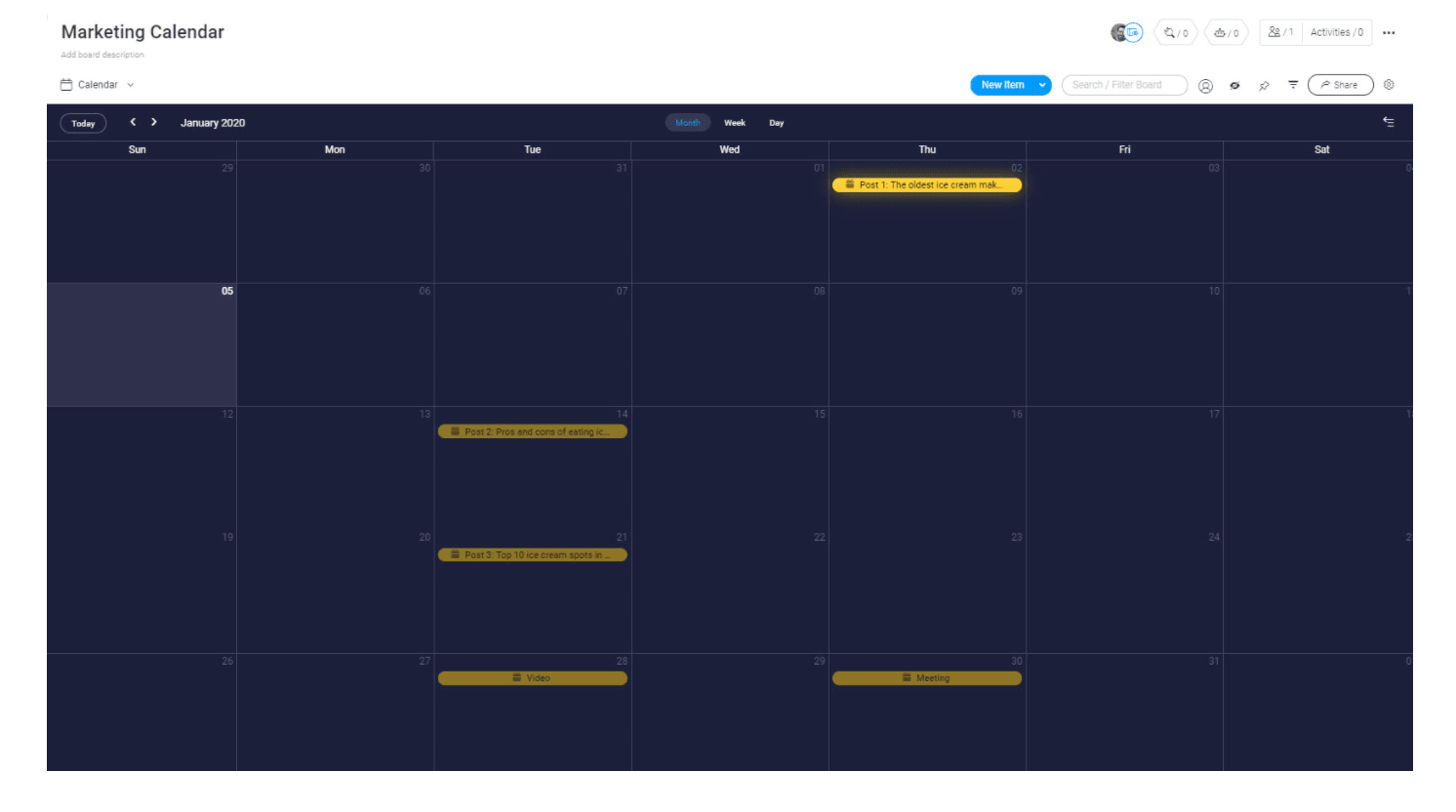 Calendar view in monday.com