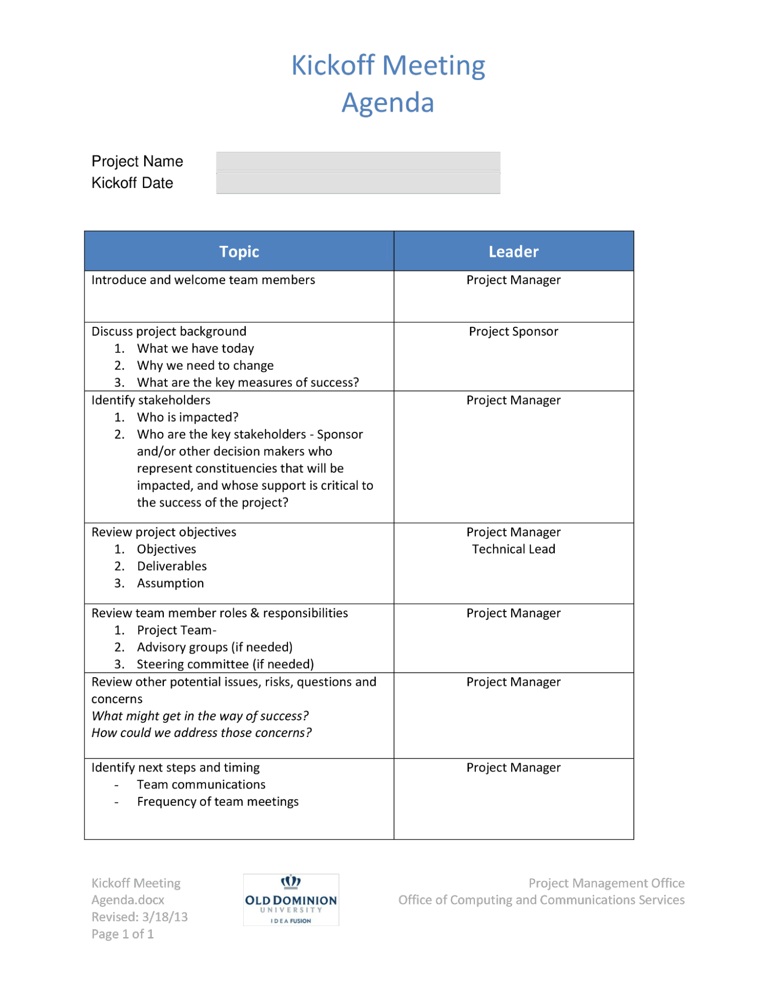 operations meeting agenda template