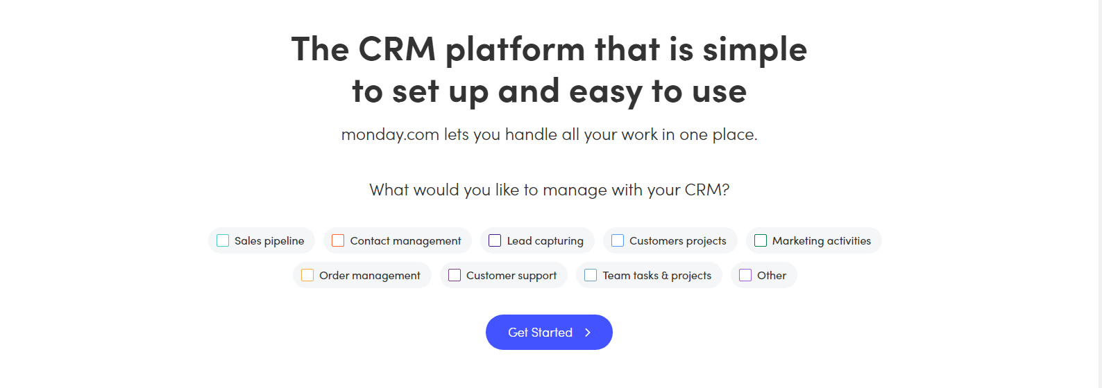 monday.com's different options for crm management