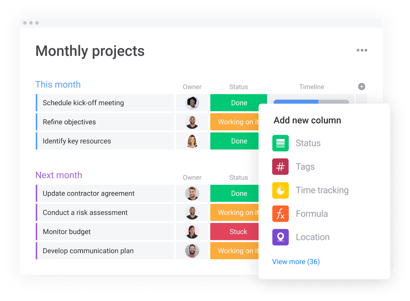 monday.com's project management platform allows users to view their monthly projects in one place